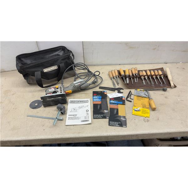 Rockwell Versacut RK3440K Mini Circular Saw with Laser, Wood Chisel Set, Sandpaper, and More