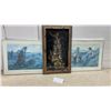 Image 1 : Framed Sailing Ship Mixed-Media Painting Signed Jwan and Two Millet Pictures, Largest 14 x 23"