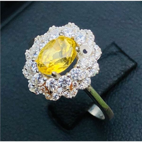 1.9 Ct Certified Silver Yellow Sapphire Gemstone Ring ($2,611 Appraisal)