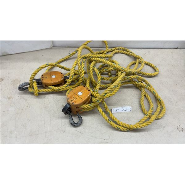 Canada Block Co. Ltd. B 55C Wooden Block and Tackle Set with 40 ft Yellow Synthetic Rope