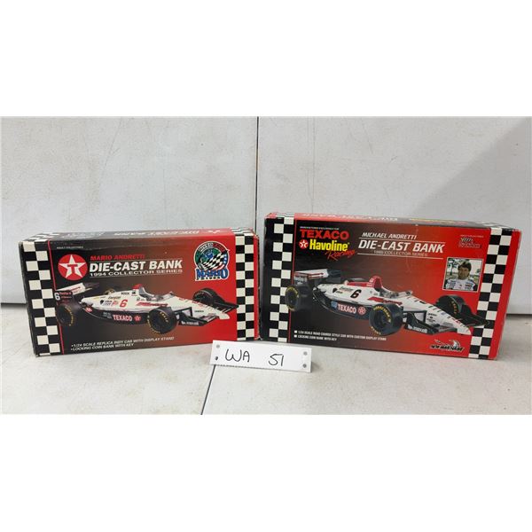 Texaco Mario Andretti 1994 and Michael Andretti 1995 1/24 Scale Die-Cast Indy Car Banks