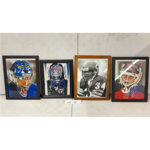 Framed Signed Sports Photographs, Hockey Goalies, Race Car Driver, Football, and More Largest 9.5 x