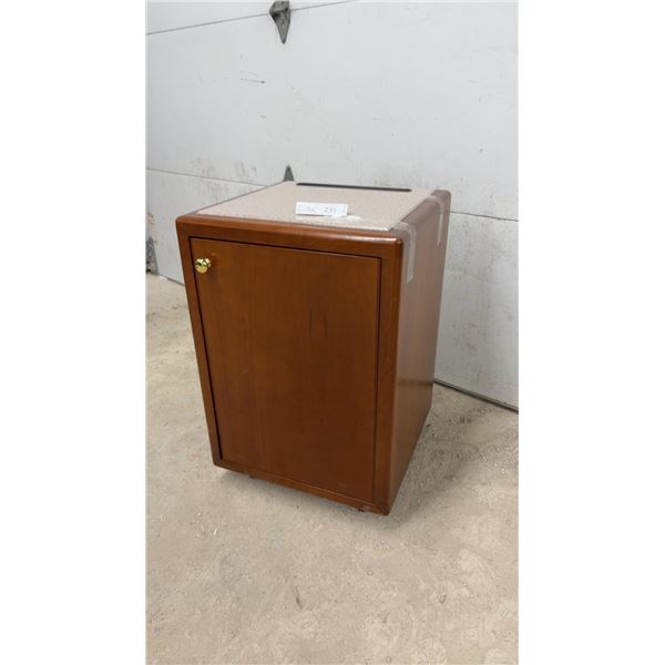 Mobile Wooden Suggestion Box Cabinet with Laminate Top, Casters, and Interior Shelf, 29 x 20 x 20"