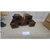 Image 1 : Set of 5 Antique Wooden Sewing Drawers with Ornate Carved Fronts and Wooden Knobs