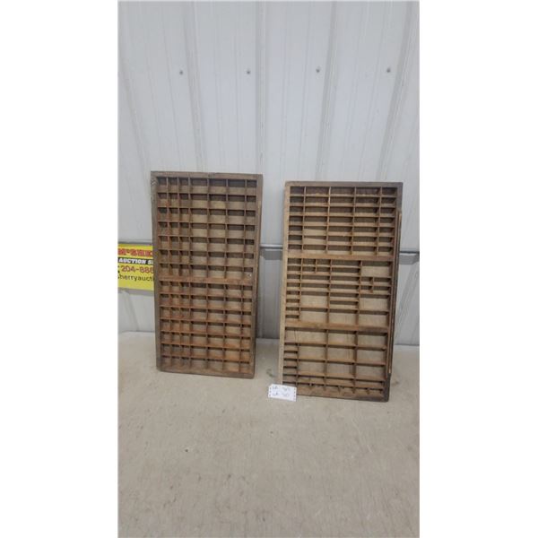 Two Vintage Wooden Printer's Typeset Cases 16.6 x 32"