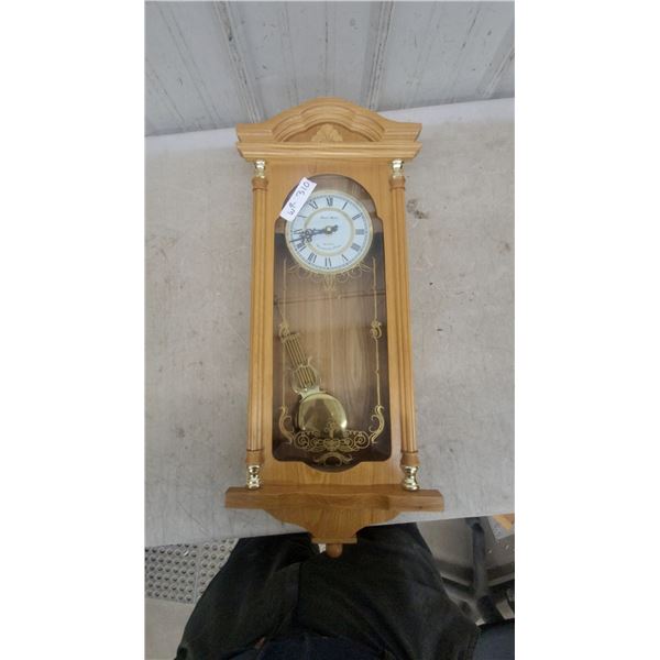 Daniel Dakota Quartz Westminster Chime Wall Clock with Pendulum in Oak Case