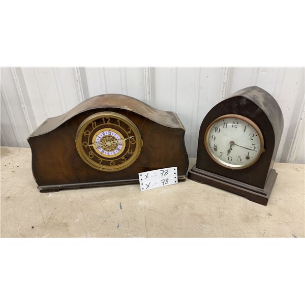 Two Vintage Wooden Mantel Clocks Including Napoleon Hat and Dome Styles
