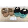 Image 1 : Two Pairs of Fur-Trimmed Beaded Suede Moccasins, Tan and Teal