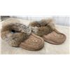 Image 2 : Two Pairs of Fur-Trimmed Beaded Suede Moccasins, Tan and Teal