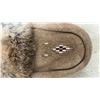 Image 3 : Two Pairs of Fur-Trimmed Beaded Suede Moccasins, Tan and Teal
