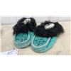 Image 5 : Two Pairs of Fur-Trimmed Beaded Suede Moccasins, Tan and Teal