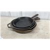 Image 6 : Four Cast Iron Skillets, Various Sizes