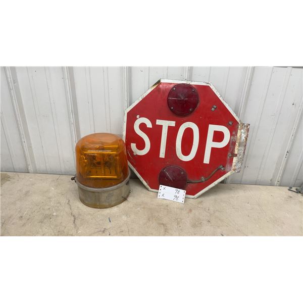 Amber Rotating Beacon Warning Light and School Bus Stop Arm Sign with Flashing Lights