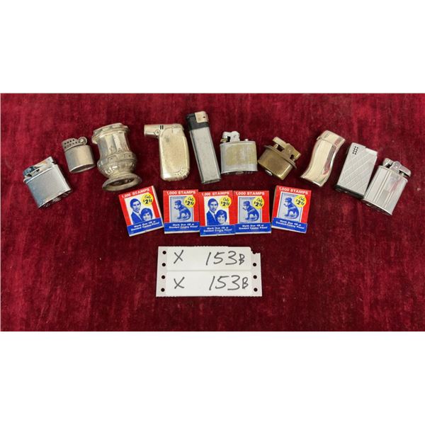 Collection of Vintage Lighters Including Ronson Varaflame and Stamp Collection Boxes