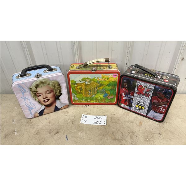 Marilyn Monroe, Three Little Pigs, and FM RedHawks Tin Lunchbox Collection, Three Pieces