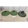 Image 1 : Three Vintage Green Enamel Metal Industrial Pendant Light Shades 12" Diameter
