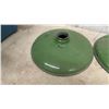 Image 2 : Three Vintage Green Enamel Metal Industrial Pendant Light Shades 12" Diameter