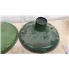 Image 4 : Three Vintage Green Enamel Metal Industrial Pendant Light Shades 12" Diameter