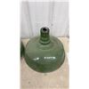 Image 2 : Three Vintage Industrial Enamel Warehouse Light Shades, Green and Red 16 and 17-1/2" Diameters
