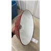 Image 5 : Three Vintage Industrial Enamel Warehouse Light Shades, Green and Red 16 and 17-1/2" Diameters