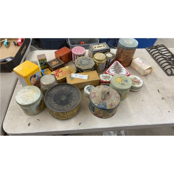 Collection of Vintage Decorative Tins Including Ye Olde English Fruit Cake and More