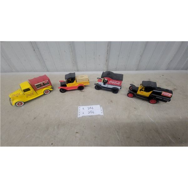 Coca-Cola Die-Cast Collectible Vehicles, 1913-1937 Ford Model T and Delivery Trucks, Set of Four