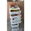 Image 1 : 7 Drawer Wheeled Storage Cart with Approx 125 Misc Cars, Trucks, Toys, Blocks.