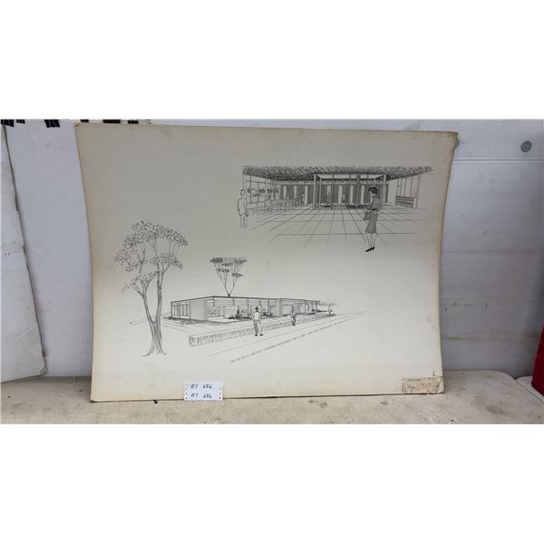 Ed Kolomaya "A Municipal Library" Architectural Drawing1960's Southwood Library 30 x 40"