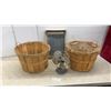 Image 1 : Vintage Electric Fan, Two Wooden Bushel Baskets, and Washboard