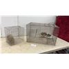 Image 1 : Two Wire Animal Cages with Feeding Bowls: 15 x 15 x 24" & 12 x 8 x 12"