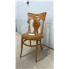 Image 1 : Antique Bentwood Ice Cream Parlor Chair with Pyrography Decorated Backrest & Leather Seat