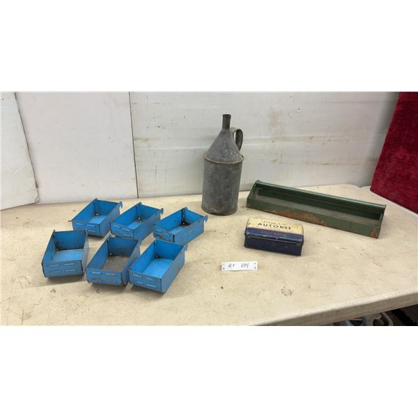 Vintage: Johnson & Johnson First Aid Autokit, Oil Can, Metal Storage Bins, and More