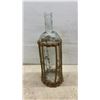 Image 4 : Cast Iron Tripod Stand with Verdigris Openwork Bowl and Wicker-Cased Glass Bottle