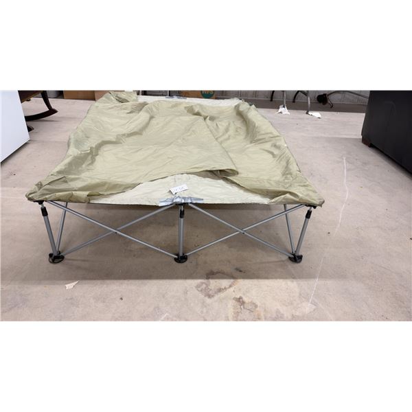 Double Folding Tent Cot with Tan Fabric and Metal X-Leg Frame