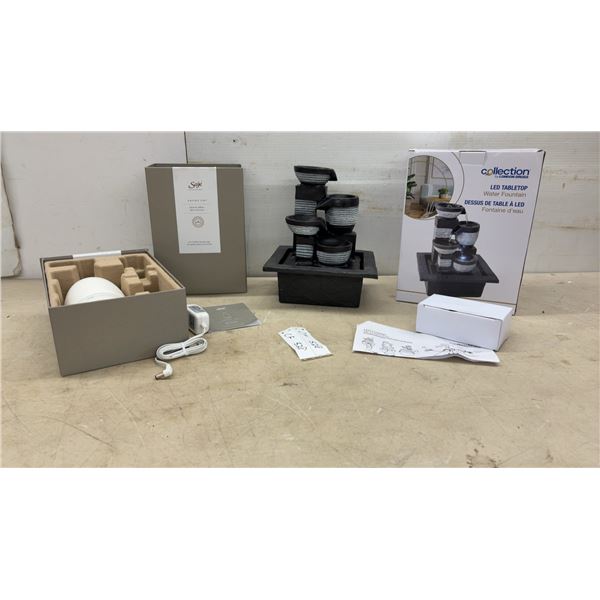 Saje Aroma Om Ultrasonic Diffuser and Collection & LED Tabletop Water Fountain