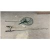 Image 1 : Fishing Landing Net, Crown Planet No. 11 Spinning Reel Rod, and Bronson Royal Baitcasting Reel Rod