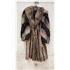Image 1 : Full-Length Fur Coat with Contrasting Striped Pattern and Long-Haired Collar