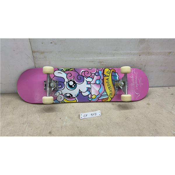 Pink Unicorn Graphic Skateboard with White Wheels