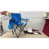 Image 1 : Halex Lawn Volleyball Set with Net, Poles, Ball, Pump, and Blue Folding Chair
