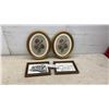 Image 1 : Pair of Cross-Stitch Red Poppy Needlework in Oval Gold Frames, 11 x 9" & Framed Pencil Sketch