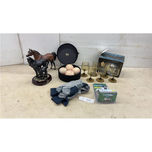Royal Leerdam Holland Radiance Smoked Glass Wine Glasses, Horse Figurines, New Socks and More