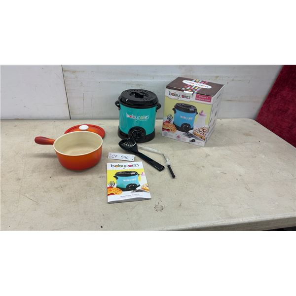 Babycakes DF-101CN Funnel Cake Fryer and Orange Enamel Saucepan