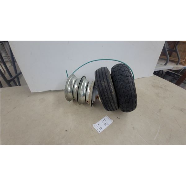 Pneumatic Utility Wheels with Steel Rims and Metal Pulleys, Set of Four and More