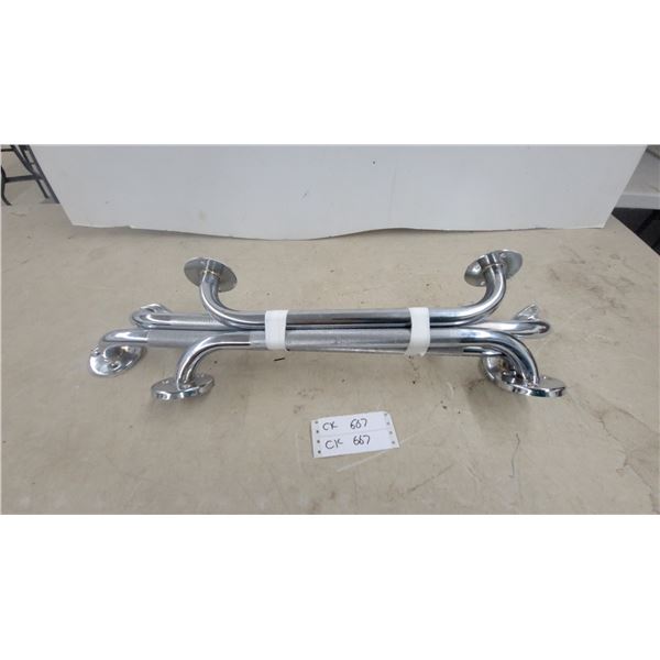 4xChrome-Plated Stainless Steel Safety Grab Bars with Knurled Grip and Mounting Plates, 16" to26"