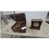 Image 1 : Victor Victrola VV-70 Portable Phonograph and Antique Oak Mantel Clock