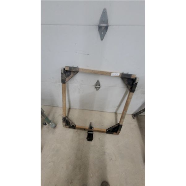 Wooden Frame Industrial Power Tool Dolly with Metal Corner Braces and Caster Wheels