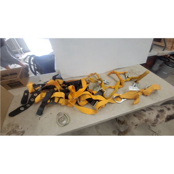 Yellow and Black Fall Protection Safety Harness with Lanyard, D-Rings, and Snap Hooks