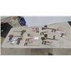 Image 1 : Assorted Woodworking Clamps Including Bar Clamps, F-Clamps, and Quick-Grip Clamps 14x