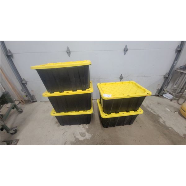 HDX 102-Liter Tough Tote Storage Containers with Yellow Lids, Lot of 5