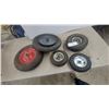 Image 1 : Five Pneumatic Utility Wheels, Assorted Sizes with Various Hub Styles and Tread Patterns